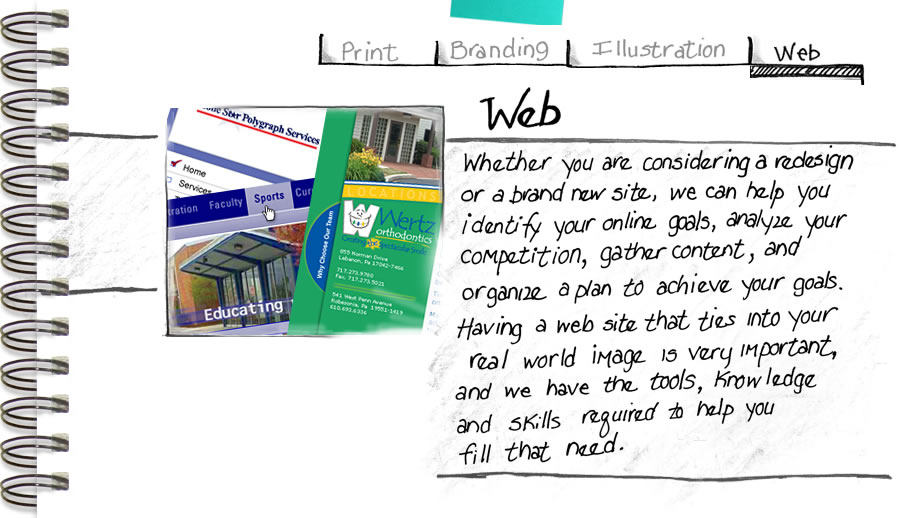 Whether you are considering a redesign or a brand new site, we can help you identify your online goals, analyze your competition, gather content, and organize a plan to achieve your goals. Having a website that ties into your real-world image is very important, and we have the tools, knowledge, and skills required to help you fill that need.